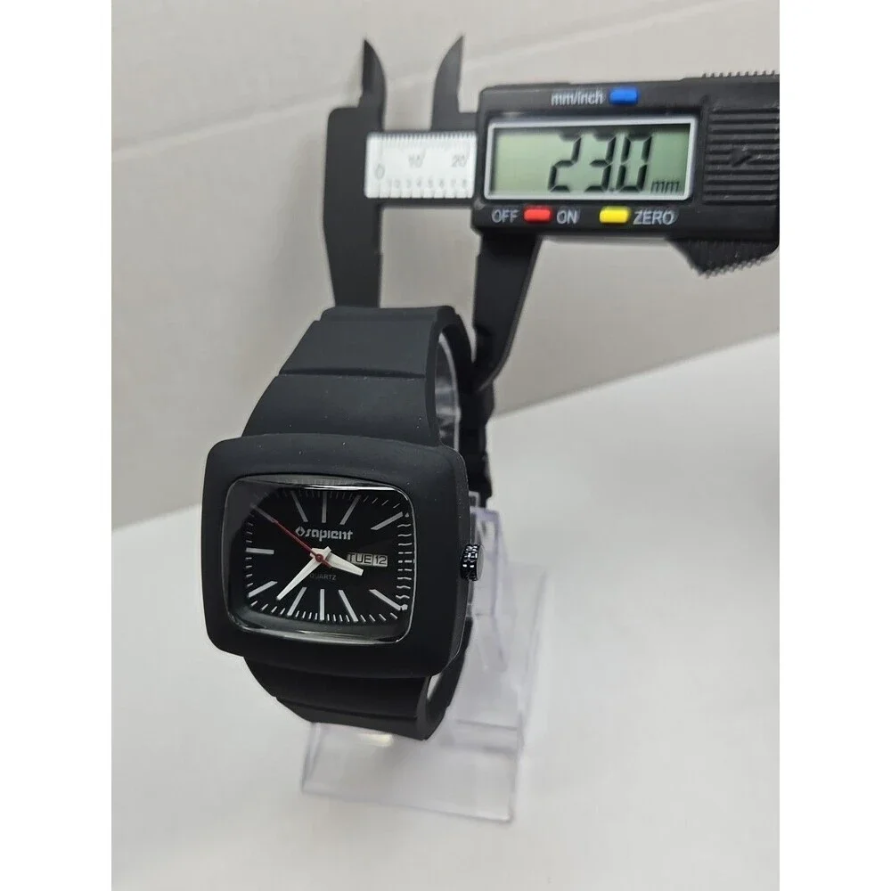 Sapient Timeless Black Silicone 46mm Day Date Quartz Watch New Battery Mens